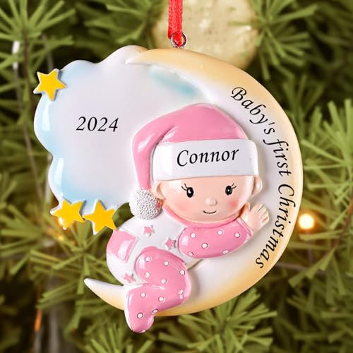ALBK Personalised Baby's First Christmas Bauble - Baby First Christmas Tree Decoration, Custom Christmas Ornaments with Name, Xmas Gifts for Kids Girls Boys Toddler New Baby