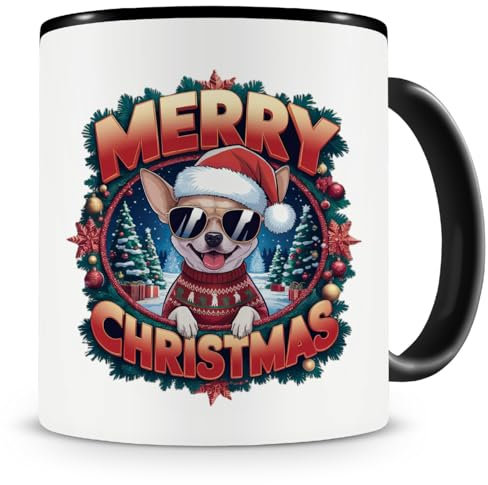 Samunshi® Weihnachten Tasse mit Spruch Merry Christmas Chihuahua Geschenk für alle Hunde Fans Kaffeetasse Tier Weihnachts Tassen zum Geburtstag Weihnachten 300ml schwarz