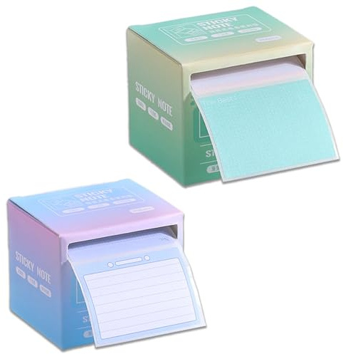 Fkereg 2 Pack Pull-Out Full Adhesive Sticky Notes Roll Tape 512 Sheets 8 Patterns, 1.8 x 2.5 Inch Cute Sticky Note Pads, Colorful Self-Stick Memo Paper Pad Label Stickers for Writing, Blue & Green