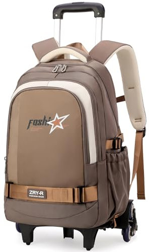 Tanou Schulrucksack Teenager mit Rollen, Großer Trolley Rucksack für Jungen Herren, Wasserdichter Schultrolley mit 6 Räder Lässiger Schulranzen für Schule Reisen Freizeit, Marron