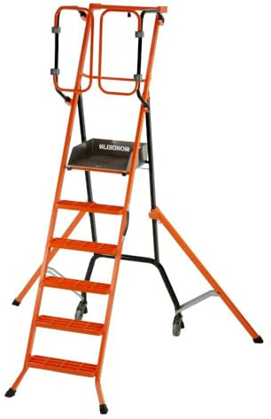Mondelin - Escabeau sécurisé PIRL Gardia 140 cm avec portillons automatiques - Plateforme 50x45 cm - Revêtement Anti-dérapant - Roues sur Ressort facilite Le déplacement - Marches moulées en alu