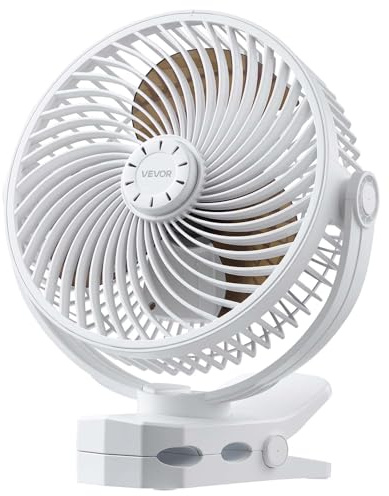 VEVOR Ventilador Portátil con Clip Batería Doble, 4 Velocidades 3 Fijas y 1 Modo de Circulación, Ventilador con Pinza hasta 139 CFM Motor de Cobre USB-C Cable 1 m para Escritorio Oficina Viaje Camping