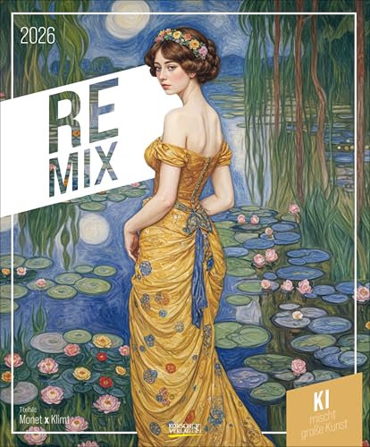 REMIX - KI mischt große Kunst 2026: Großer Kunstkalender mit KI generierten Bildern von bekannten Kunstwerken. Format: 45,5x55 cm.