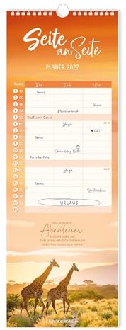 Grafik-Werkstatt Paarplaner 2027 für 2-3 Personen Seite an Seite – Wandkalender 17x48 cm mit Aufgaben, motivierenden Mottos, Monatsübersicht, Feiertagen & Schulferien