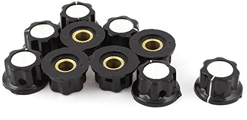 Sourcingmap 10 Pcs Black Silver Tone 16mm Top Rotary Knobs for 6mm Dia. Shaft Potentiometer