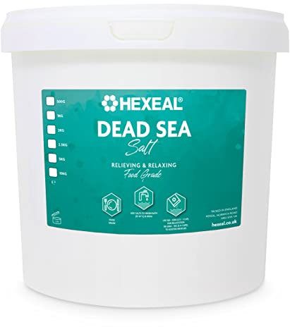 Hexeal Dead Sea Salt 5kg – 5kg Bucket of Food Grade Coarse Dead Sea Salt for Soothing Baths, Beauty & Cosmetics – 100% Natural Salts for Bathing & Relaxation
