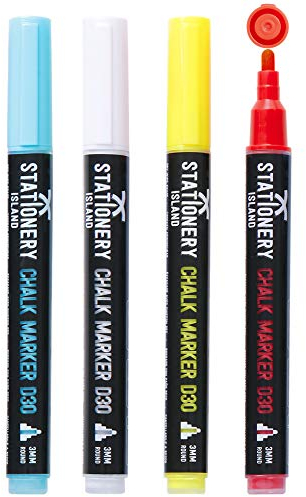 STATIONERY ISLAND Kreidestifte für Tafel Abwaschbar, Kreidestift für Fenster, 4 Farben Kreidemarker für Glas & Tafeln, Bunt Fensterstifte, Zeichnung, Künstler, Ostergeschenke Kinder