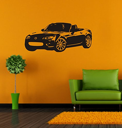 blattwerk-design Mazda MX5 - Wandtattoo - Roadster - Mazda Miata - Sportwagen - Wandaufkleber (M070 Schwarz, 600 mm x 260 mm)