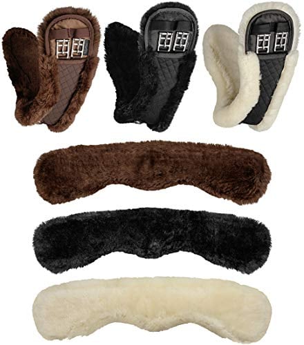 Equinate Mondgurt anatomisch echt Lammfell Kurzgurt Sattelgurt Dressurgurt Länge: 80 cm schwarz