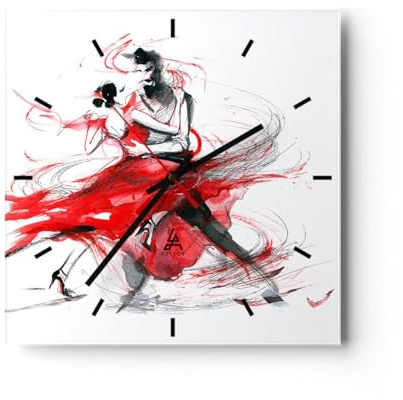 Modern Wanduhr Tanz Aktion Aktivität 40x40cm Quadrat Groß Wand Uhr Glas Analog Zimmeruhren Küche Büro Wohnzimmer Glasuhr Wall Clock Dekoration Design Wanddekoration Küchenuhr C3AC40x40-3052