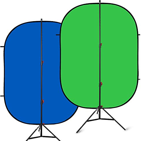 LENCARTA Green Screen Background with Stand 1.5m x 2m (4.9ft x 6.6ft) Pop Up Reversible Blue, Collapsible Chroma Key Greenscreen Backdrop Kit for Gaming, Photo, Stream, Chromakey, Zoom, Home Working