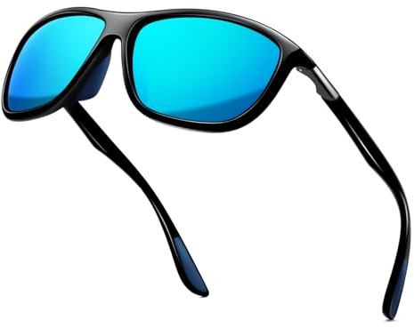KANASTAL Radsportbrillen Herren und Damen Verspiegelt Blau UV400 Schutz Rechteck Retro Unisex Klassische Fahrende Sportbrille für Reise Wandern und Alltag