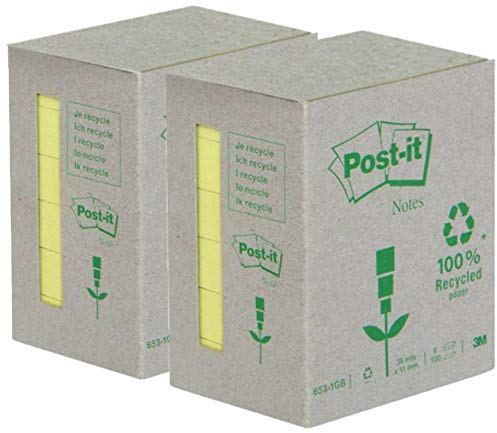 Post-it 6531B Recyclingpapier, gelb, 38 x 51 mm, 80 g/m², 2 x 51 x 38 mm, 100 Blatt
