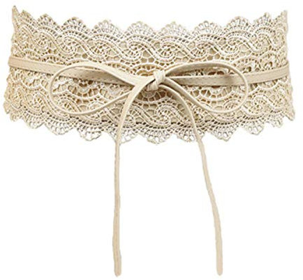 generisch JIER Damen Gürtel aus Häkelspitze Vintage Trachtengürtel zum Binden Taillengürtel Damen Bindegürtel Wickelgürtel Hüftgürtel Breit Gürtel für Kleider (Beige,One Size)