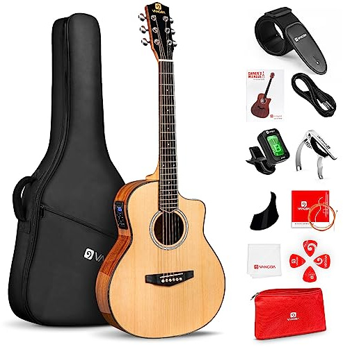 Electric Acoustic Guitar 3/4 Size - 36 Inch Acoustic Electric Guitar Cutaway Acustica Guitarra Bundle for Beginners and Students, Spruce Top, Guitarra Electro Acustica by Vangoa