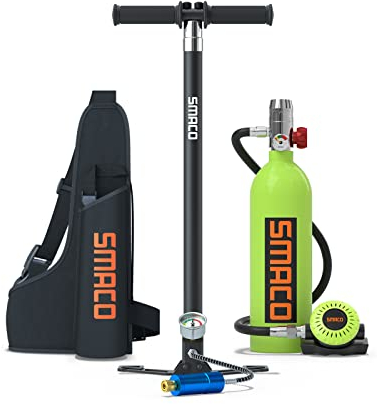 SMACO Mini Tauchflasche 1L Kleine Sauerstoffflasche Tauchen Mini Taucherflasche bis zu 20 Minuten Tauchen Sauerstofftank Taucher Set Tauchausrüstung Tragbare S400