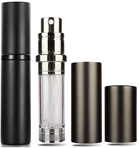Travelofo Mini Perfume Atomiser Spray Bottle, 5ml Portable Refillable Dispenser for Man and Woman (Black+Grey)