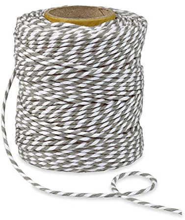 PRÄSENT BAUMWOLLKORDEL grau/weiß, 50 m Kordelband aus Naturmaterial, 2 mm Breite, zweifarbige Geschenkkordel zum Basteln und Dekorieren, biologisch abbaubar