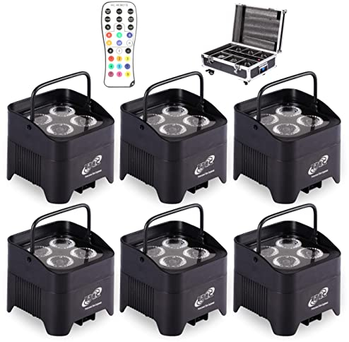 ETEC Professional 6x Akku LED Par Scheinwerfer E412 Wireless DMX Set mit Flightcase und Ladevorrichtung - Uplighting, Disco Licht, DJ Event Licht, kabellos mit Funk Wifi, Party, Dekoration