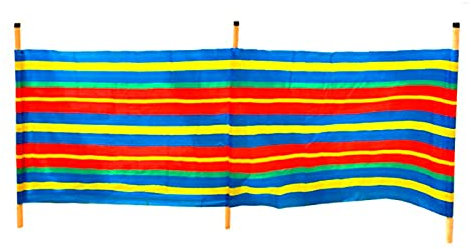 Acan Paravientos 3 Palos para Playa 200 x 115 cm, Protector de Viento, 2 Paneles polyetileno, Postes de Madera, Acampada, Camping, jardín, Multicolor