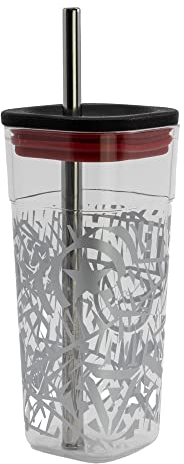Stor Vaso Cube Alto de plástico con Pajita de Acero Inoxidable - 540 ml de Marvel