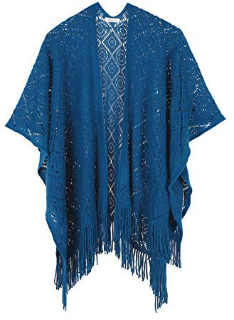 Soul Young Damen Stricken Stola Große Größen Warm Weich Poncho Shawl Cardigan Kimono (Einheitsgröße, Guadratisch Blau)