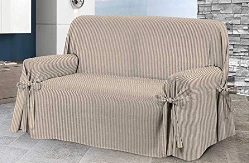 HomeLife - Sofabezug für 2-Sitzer, Baumwolle mit Bindebändern, 2-Sitzer-Sofaüberwurf mit Armlehnen, gestreiftes Sofaüberwurf zum Schutz vor Staub, Flecken und Abnutzung
