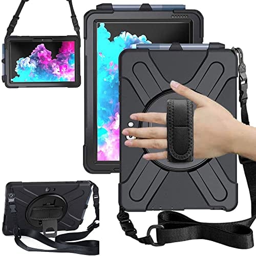 TECHGEAR X-Case fits Microsoft Surface Go 4 / Surface Go 3/2 / 1 10.5 Tough Rugged HEAVY DUTY Armour Shockproof Impact Case, 360 Rotating Stand, Hand Strap and Shoulder Strap - Black