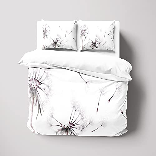 WQIZXCW Pusteblume Bettwäsche 135x200, Pflanzen Bettbezug Set 2 Teilig - 110gsm Weiche Microfaser Bettbezüge mit Reißverschluss und 1 Kissenbezug 80x80 cm