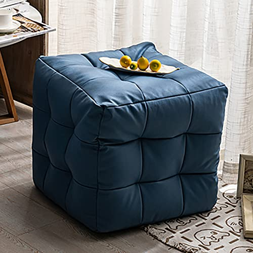 Leder Sitzhocker Fußstütze Hocker,Einfarbiges Sitzpouf Cube Sitzhocker Pouf,Modernen Couch Hocker Bequem Sitzhocker Für Wohnzimmer Schlafzimmer-Blau 45x45x45cm(18x18x18inch)