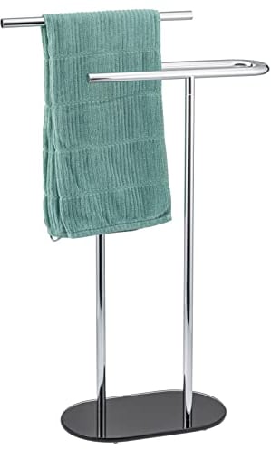 bremermann Stand-Handtuchhalter freistehend, 2 Stangen, mit Glasboden, Handtuchständer (Schwarz)