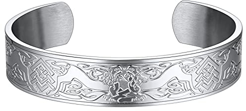 FaithHeart Edelstahl Armreif für Herren Jungen Viking Armschmuck 15mm Punk Gotik Wikinger Kolf Armband Offener Armschmuck für Freunden Ehemann Model