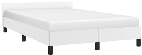 vidaXL Cadre de Lit avec Tête de Lit Rembourré et Sommier à Lattes - Double Adulte - Blanc 120x200 cm - Similicuir