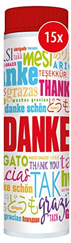 PUSTEFIX Seifenblasen Set I 15 x Klassik 42ml Danke Bubbles I Bubbles Made in Germany I Party Seifenblasen für Kinder-Geburtstag, Hochzeit, Standesamt, Polterabend I 15 x 42 ml Vorteilspack