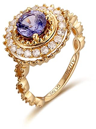 Ringe Frauen, Ringe Frauen Diamant 18 Karat Gold Glücksrad Retro Saphir 1ct Eheringe 3MM Verlobungsring Schmuck Geschenke