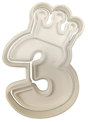 The Cookie Cutter Hub 9 cm große Krone Nummer 3 Ausstechform und passende Prägung für Plätzchen, Kekse, Ton, Backdekoration
