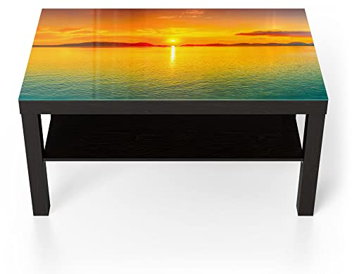 DEQORI Glastisch | schwarz groß 90x50 cm | Motiv Abendsonne am Horizont | ausgefallener Beistelltisch aus Glas | Hochglanz Couchtisch fürs Wohnzimmer | moderner Couch Tisch mit Design