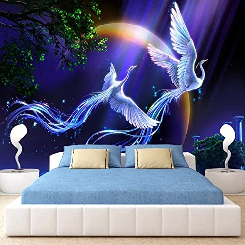 Fototapete 3D Effekt Tapete Pfau Mondschein Elf 3D Tapeten Wandbilder Wohnzimmer Schlafzimmer Kinderzimmer Dekoration Wanddeko