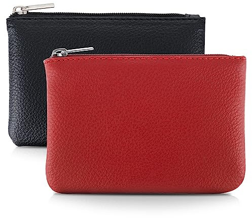TIESOME Porte-Monnaie 2 pièces à Motif Litchi, Porte-Monnaie à Fermeture éclair en PU Porte-Monnaie Portable Mini Porte-Monnaie pour Femmes Mini Pochette de Monnaie pour Femmes Carte (Noir Rouge)