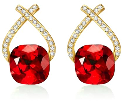 YONVUN Austrian Crystal Drop Dangle Earrings | Plated 18K/Rose Gold Zircon Gemstone Birthstone Hanging Dangly Stud Earrings Jewelry Gift for Wife Mom Daughter Girlfriend
