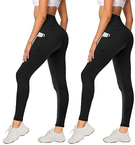 AMIYOYO Leggings Damen 2er Pack Sporthose Fahrradhose High Waist Leggins Blickdicht Elastische Weiche Bauchweg Hosen für Yoga Fitness Outdoor Freizeit(Schwarz*2,L-XL=DE42-48)
