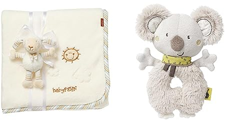 Fehn Kuscheldecke Schaf - Kuschelige Schmusedecke als Babydecke & 064049 Ring-Greifling Koala - Motorikspielzeug mit Rassel