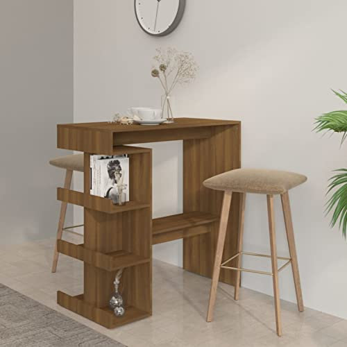 Homgoday Bartisch mit Regal Küchentisch Tresentisch Stehtisch Bartheke Küchentresen Küchentheke Esstisch Beistelltisch für Wohnzimmer Esszimmer Küche Braun Eiche 100x50x101,5cm Holzwerkstoff