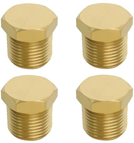 Be In Your Mind 4 Stück 1/4 Zoll NPT Außengewinde Messing Rohrstopfen Hex Außenkopf Buchse Fitting zum Blockieren von Ansaugkrümmer Wasseranschlüsse Wasserpumpenanschlüsse Gold