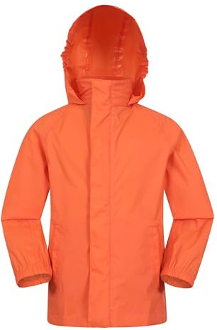 Mountain Warehouse Pakka Kids Waterproof Jacket - Wind Resistant, Lightweight,Breathable Rain Coat for Girls & Boys, Packaway Bag - For Rain, Autumn, Winter Orange Kids Size 7-8 Years