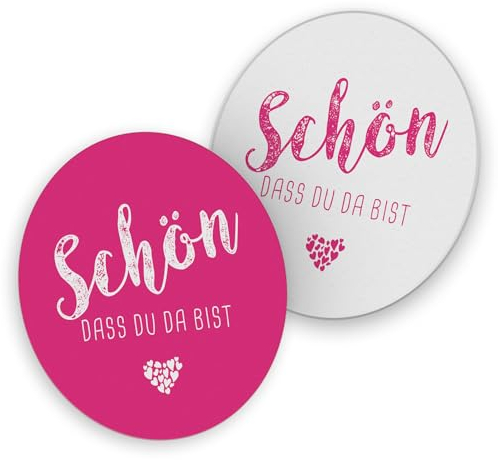 itenga 40x Bierdeckel Untersetzer Schön DASS du da bist rund 10,7 cm Tischdeko für Veranstaltung Gäste Feier (pink - Fuchsia)