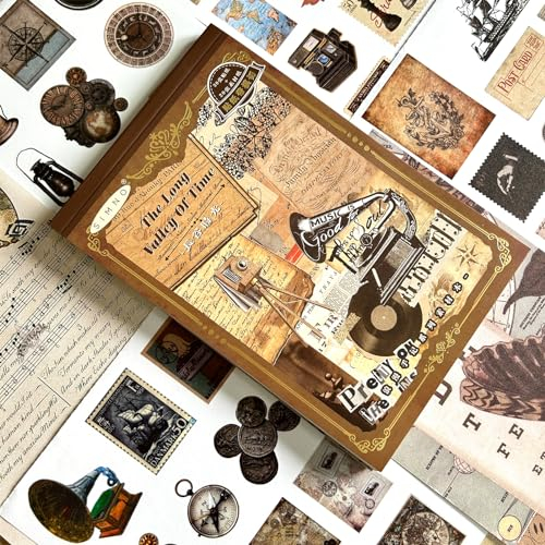 Ta Merry Scrapbook Stickers 30 Blatt and Paper 20 Blatt,Bullet Journal Aesthetic Washi Sticker Vintage Stickerbuch Erwachsene Zubehör Aesthetic Set für Fotoalbum,Scrapbooking,Journal(Valley Time)