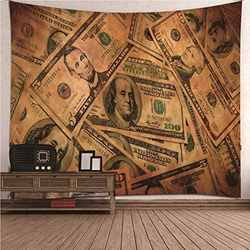 CEVAN Gobelin Wandbehang Tapisserie Baumwolle Dollar-Währungsmuster Wandbehang Natur Wanddekoration Für Kinderzimmer Kunst Dekorationen Decke Wandbehang Stoff Braun 200x200cm