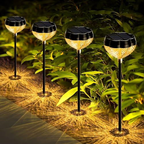 Gindoly Solarlampen für Außen Garten,4 Stück solar gartenleuchten für außen it Warmem Licht&RGB, IP65 Wasserdichte solarleuchten für außen,Gartendeko,Terrasse Rasen Outdoor