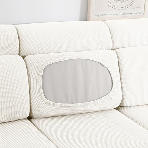 HOMEYA - Funda para cojin de sofa, Protector de cojin de Asiento ajustable con elastica, tela de poliester ( Beige claro, Reposo espalada - 50x40x20 )